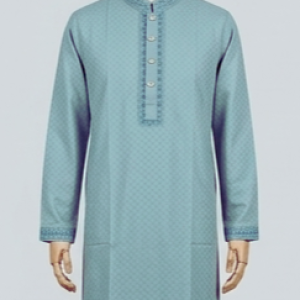 Serene Aqua Texture Panjabi ( China Fancy Cotton )